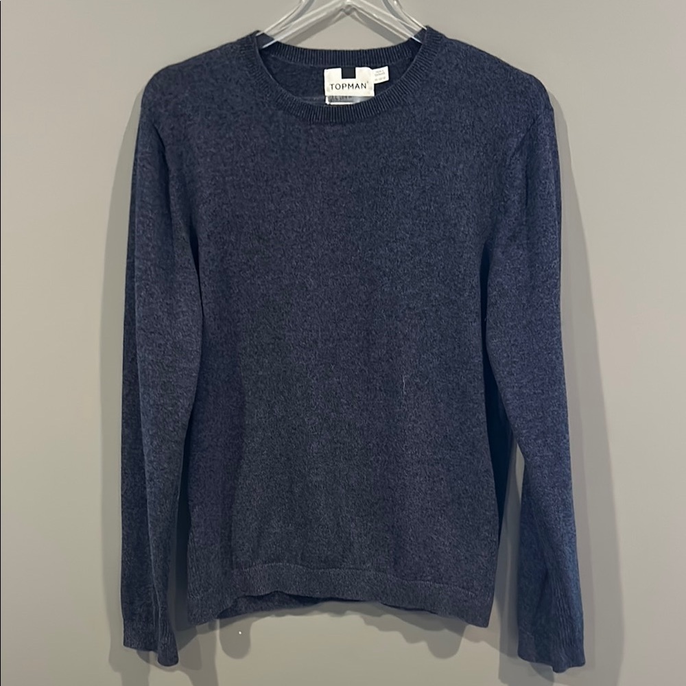 Topman Men’s Pullover Cable Knit Blue Crew Neck Sweater, Size XL
